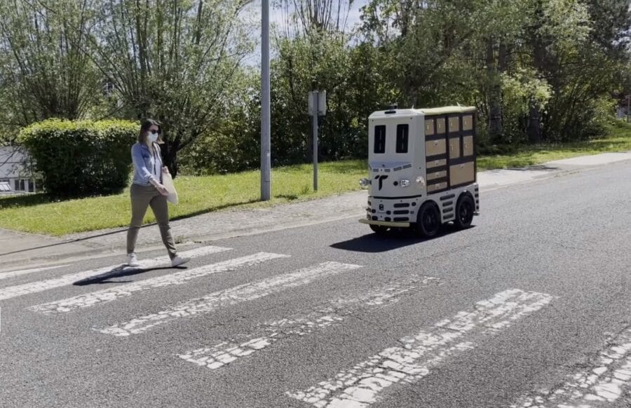 The autonomous robot giving way to a pedestrian
